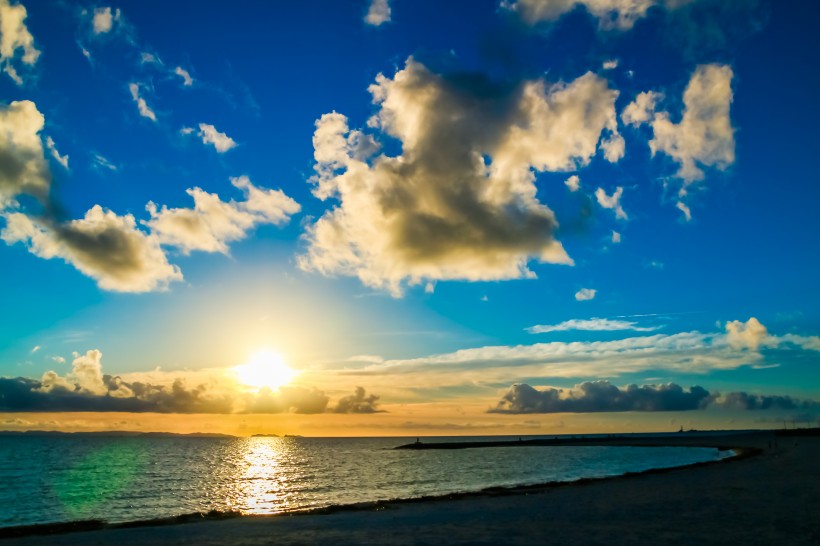 海平面的夕陽圖片