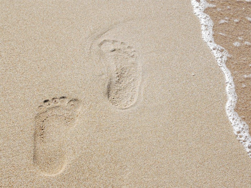 沙灘上的腳印高清圖片