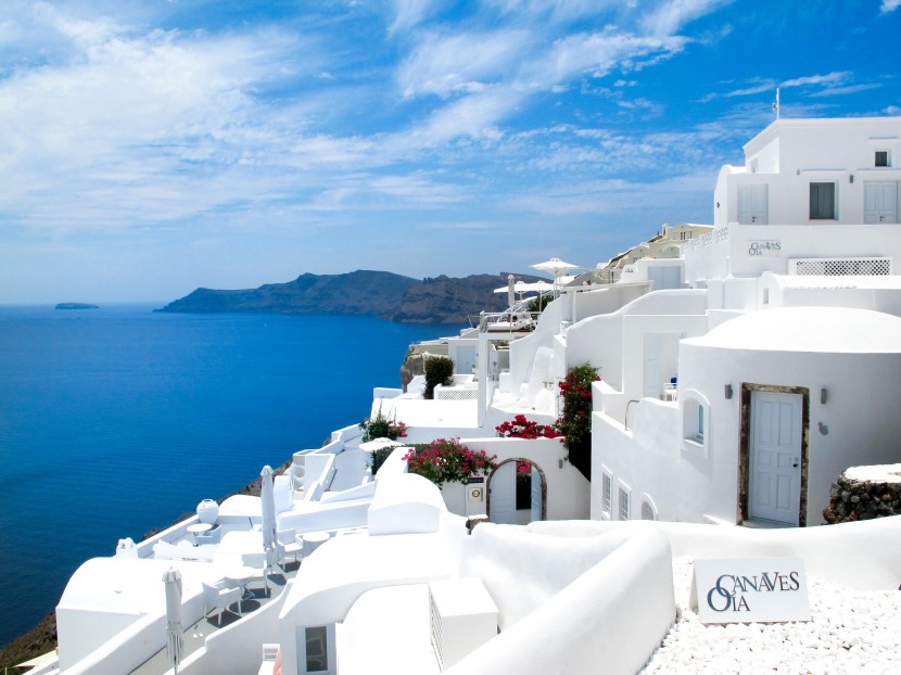 希臘聖托裡尼浪漫建築風景圖片