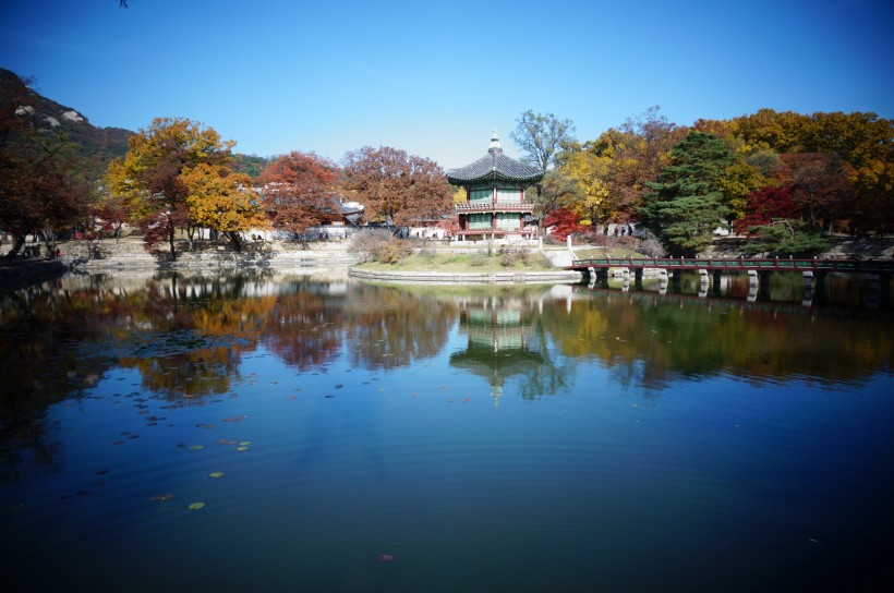 韓國景福宮恢弘建築風景圖片