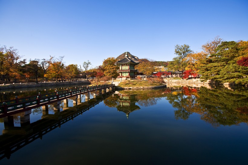 韓國景福宮恢弘建築風景圖片