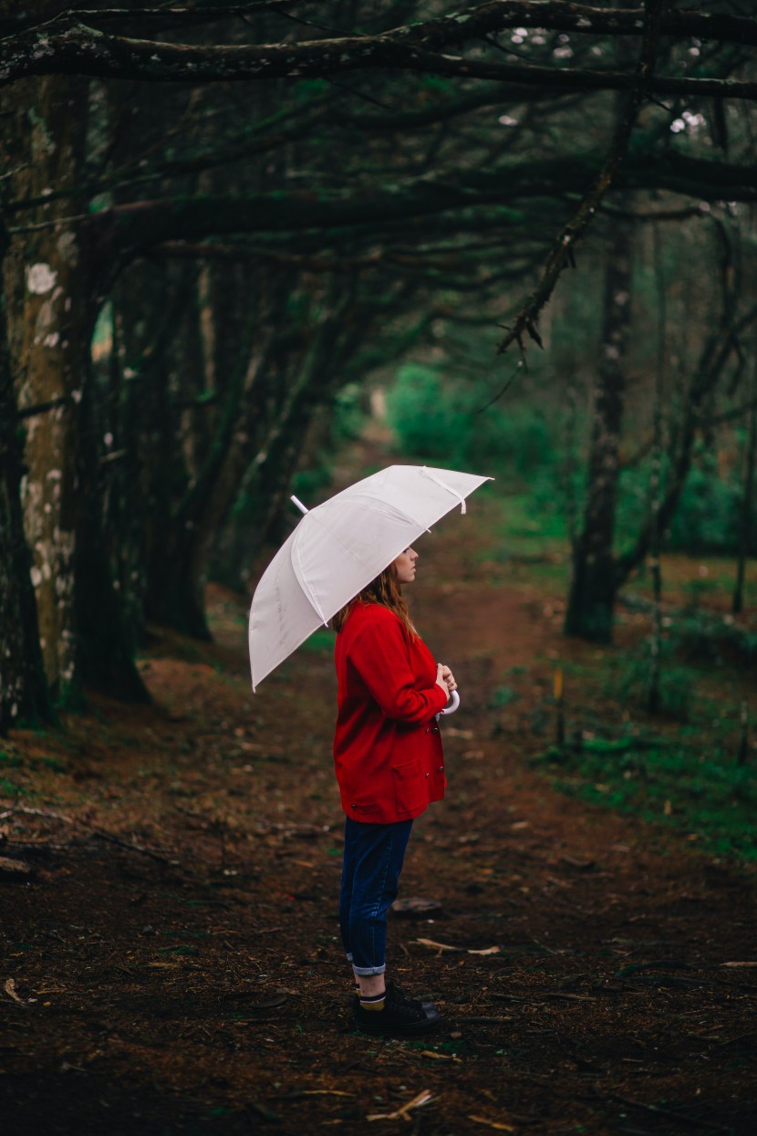 雨中撐傘的人物圖片