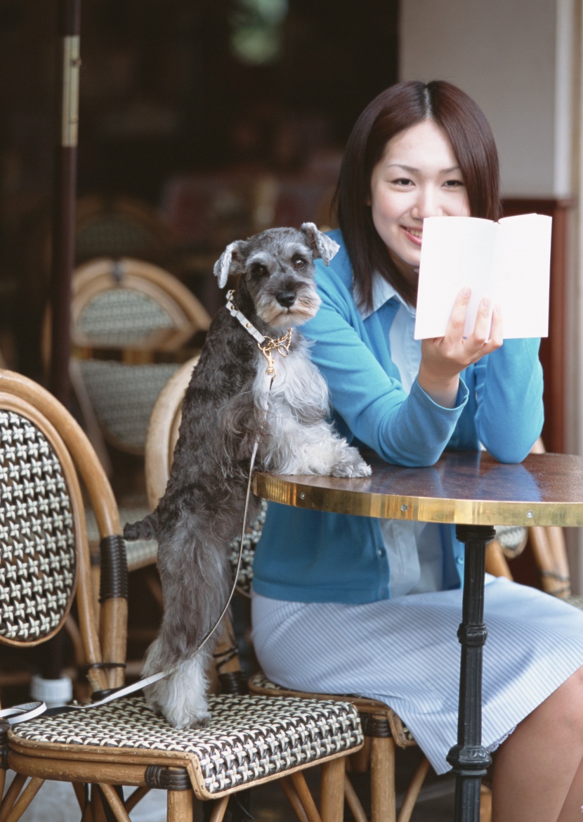 女性帶寵物逛街圖片