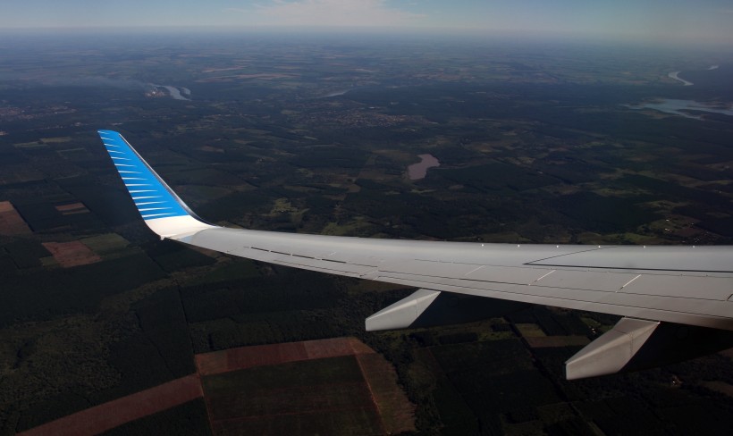 高空中的飛機機翼圖片