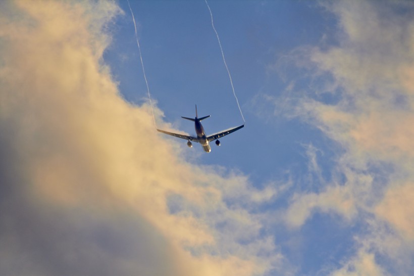 客運飛機在天空中飛行圖片