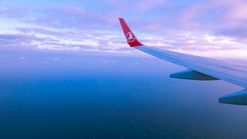 高空中的飛機機翼圖片