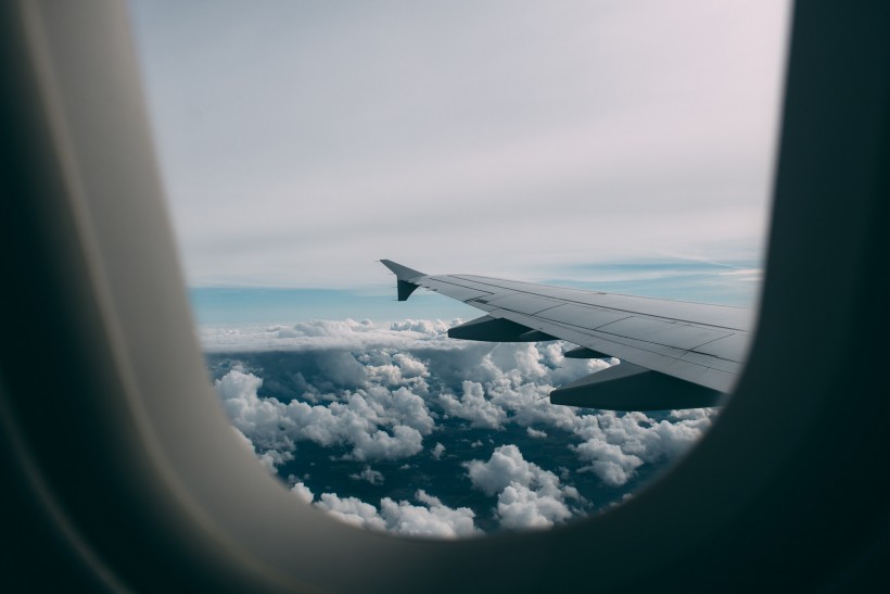 高空中的飛機機翼圖片