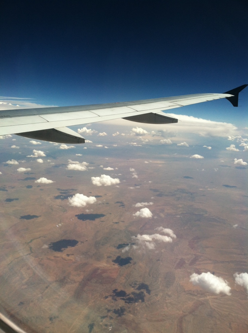 高空中的飛機機翼圖片