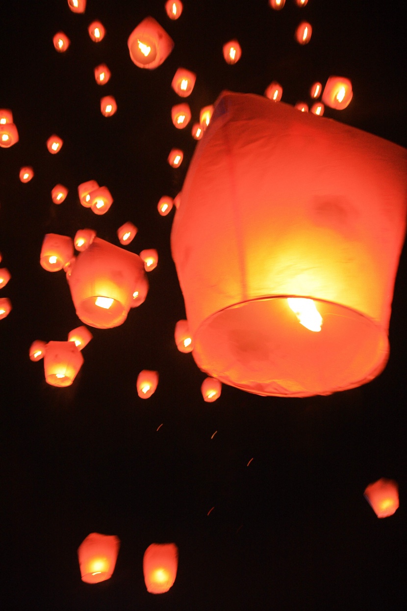 夜空中孔明燈圖片