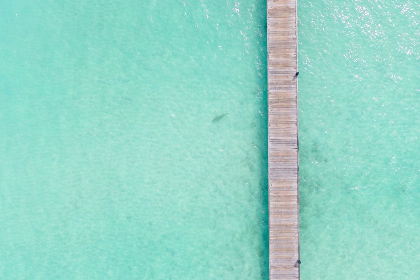 熱帶海島度假村的水上屋圖片