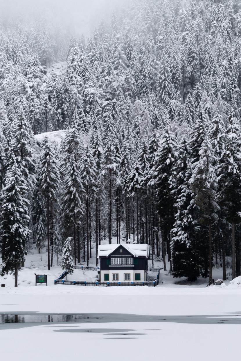 冬季的山中小屋圖片