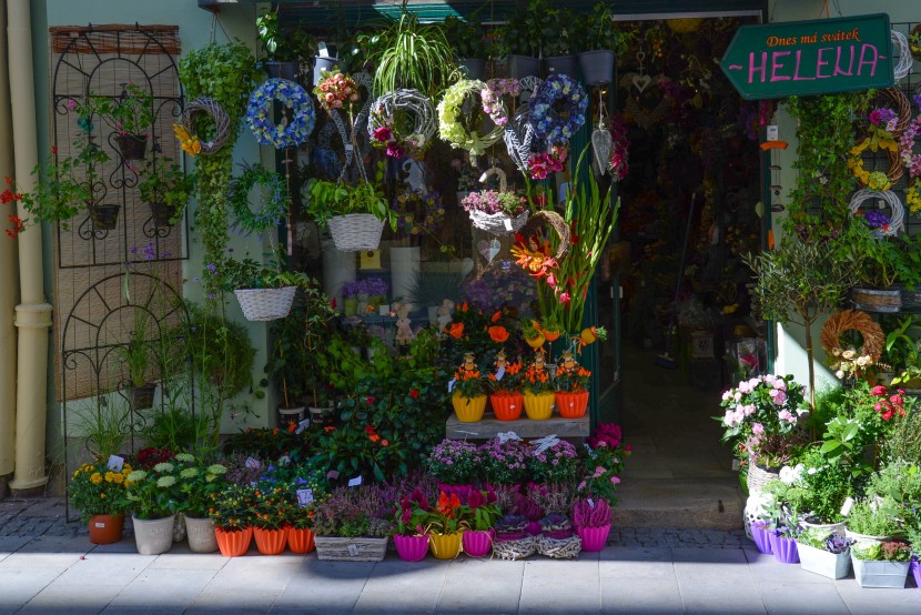 溫馨的街邊花店圖片