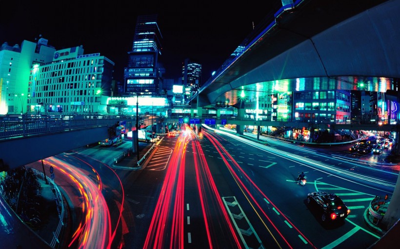 迷離的城市燈光和璀璨的城市夜景圖片