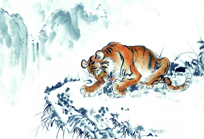 老虎水墨畫圖片