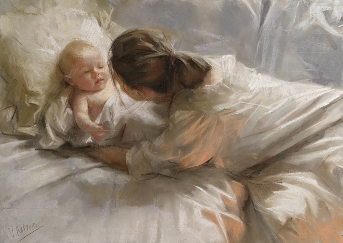 Vicente Romero Redondo 油畫之母愛圖片