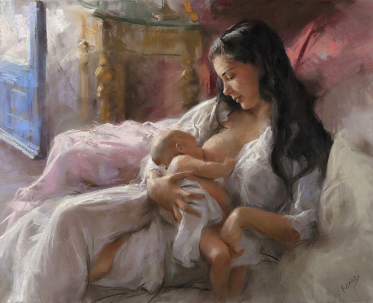 Vicente Romero Redondo 油畫之母愛圖片