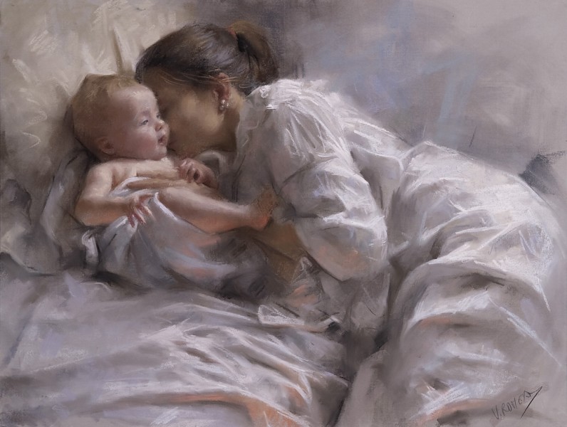 Vicente Romero Redondo 油畫之母愛圖片