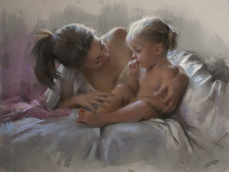 Vicente Romero Redondo 油畫之母愛圖片