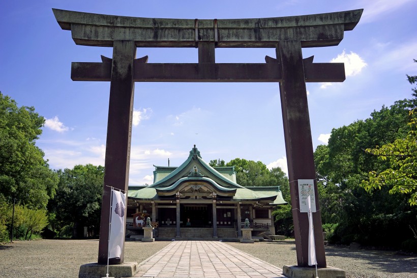 日本大阪城公園城市風景圖片